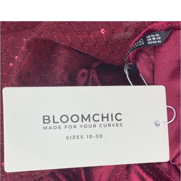 BloomChic NWT See Thru Sequined Long Sleeve V-Neck Burgundy Size 14-16 - Picture 15 of 15